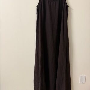 Eileen Fisher Chocolate Brown Linen Blend Maxi Dress